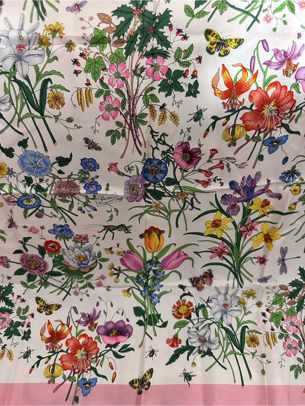 GUCCI❤️🌟FLORAL BOTANICAL PRINT SILK SCARF PASTEL MULTI ITEM # 1073583 ⭐️ - Picture 3 of 4